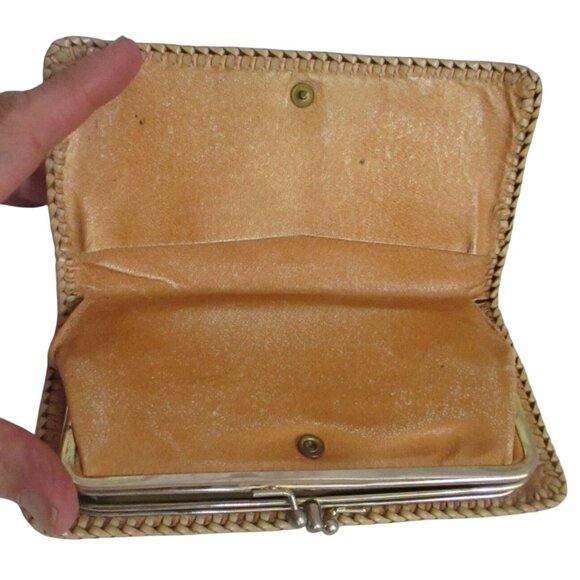 Vintage Clutch Wallet 1970's Women's 7" Handmade Leather Tooled Leaved Hippie - Picture 4 of 10